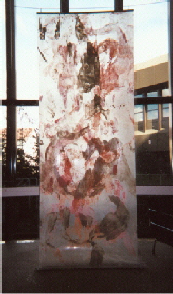 Engelssturz_Ausstellung_in_der_Telekom_Wiesbaden_2001_Acrylfarbe_auf_Kunststoffolie_325_x_125_cm